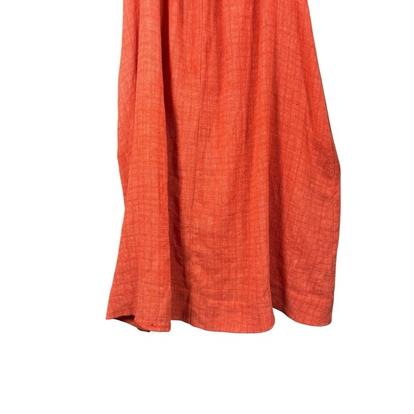 Women’s Red Linen Blend Tie Shoulder Smock Dress Lagenlook Oversized Boho - Picture 8 of 8